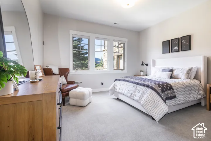Neutral wall tones with carpeted flooring