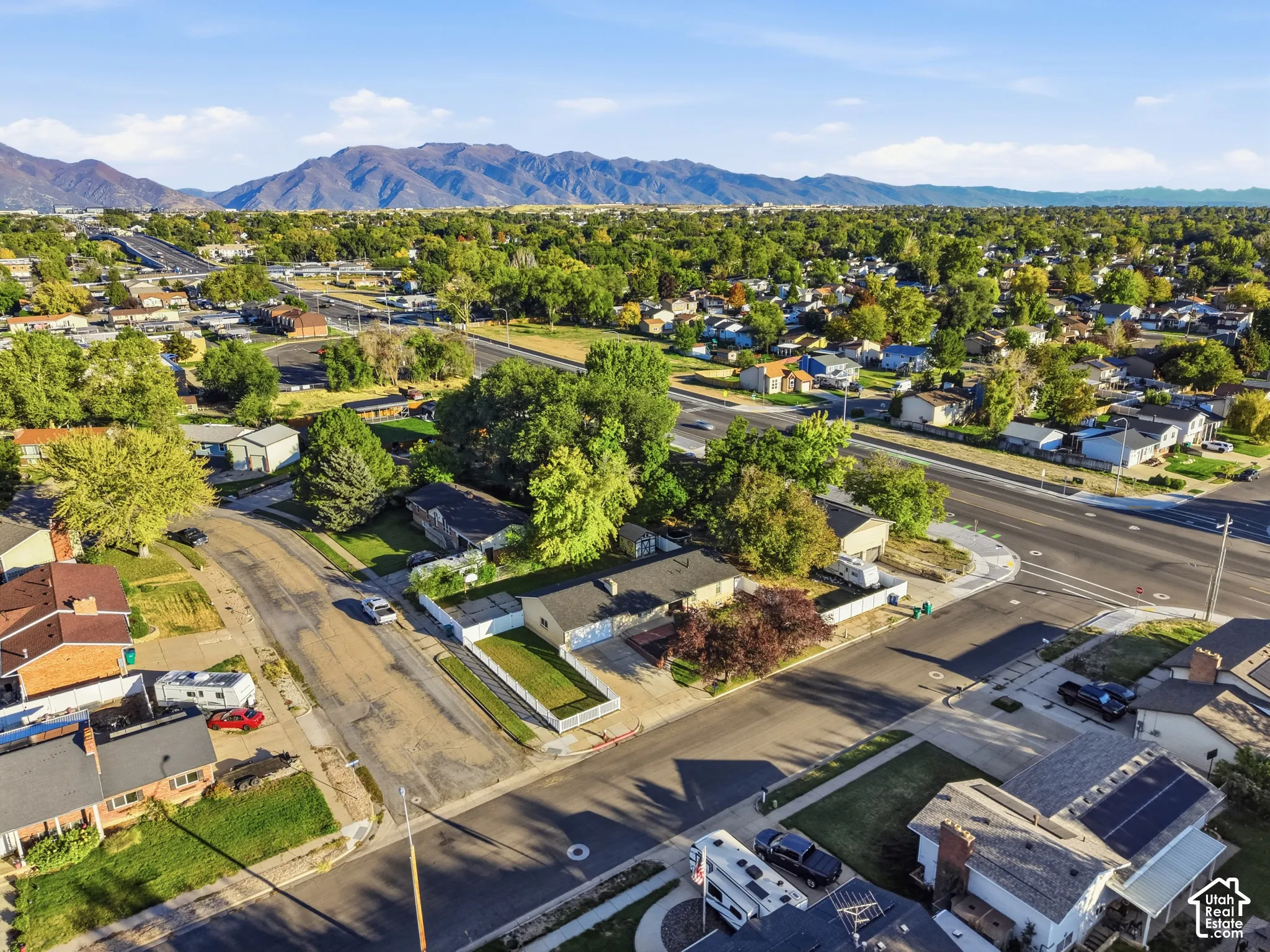Aerial view showcasing this property's prime location along a major thoroughfare with convenient access to established residential neighborhoods