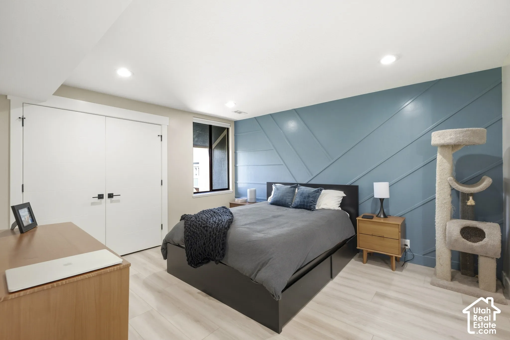 Accent wall with diagonal paneling