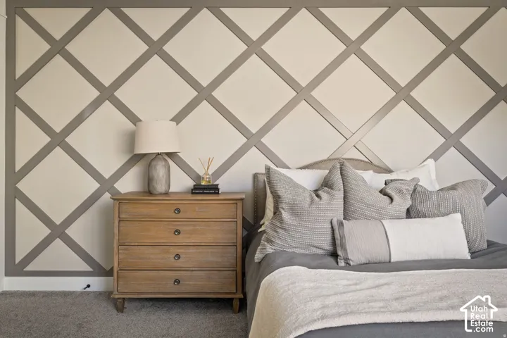 Accent wall featuring a geometric grid pattern