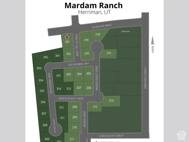 Site Plan. Illustrating lot configurations and street layouts for the Mardam Ranch development in Herriman, UT
