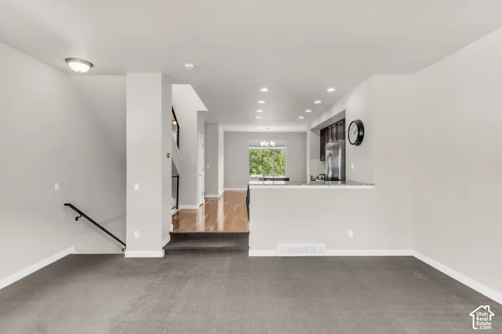 View from living room into kitchen