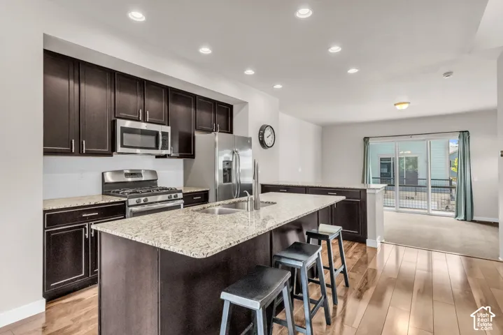 Kitchen with view into living room