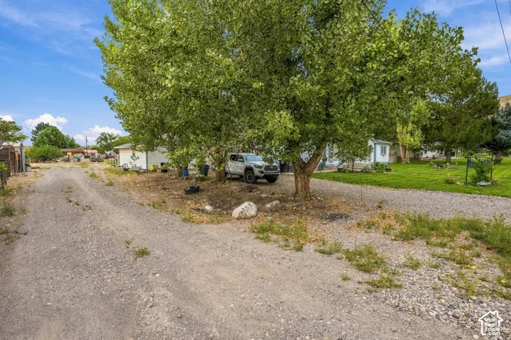 Gravel driveway leading to the property