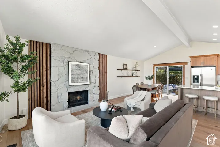 Vaulted ceiling with exposed beams