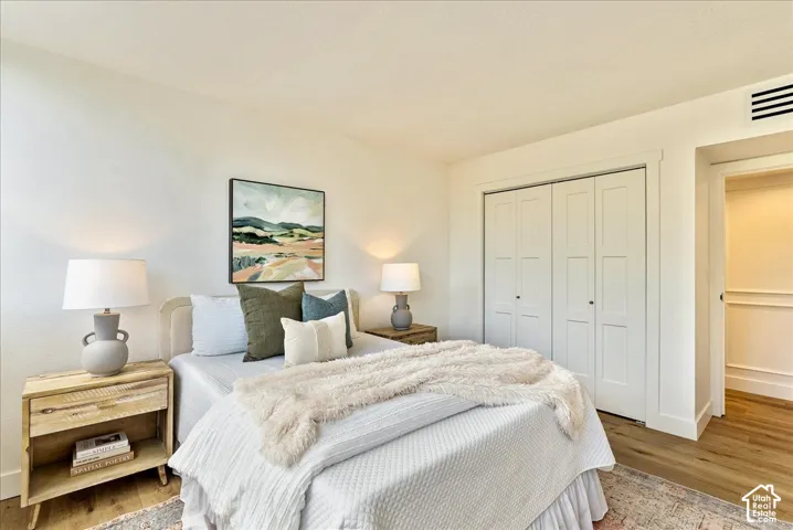 Wood-finish flooring, bi-fold closet doors, and painted walls