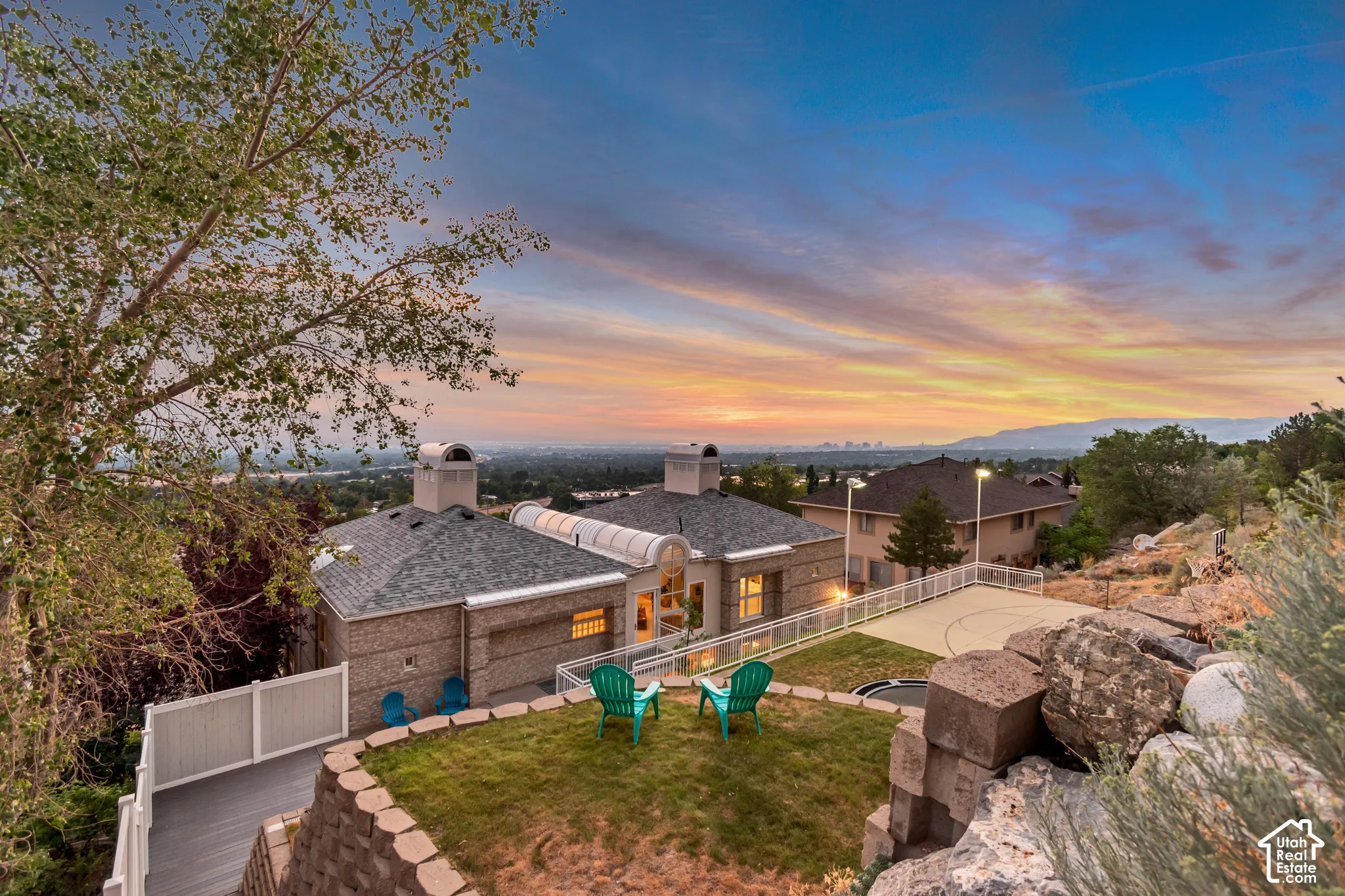 Tiered terrace seating area with downtown valley views