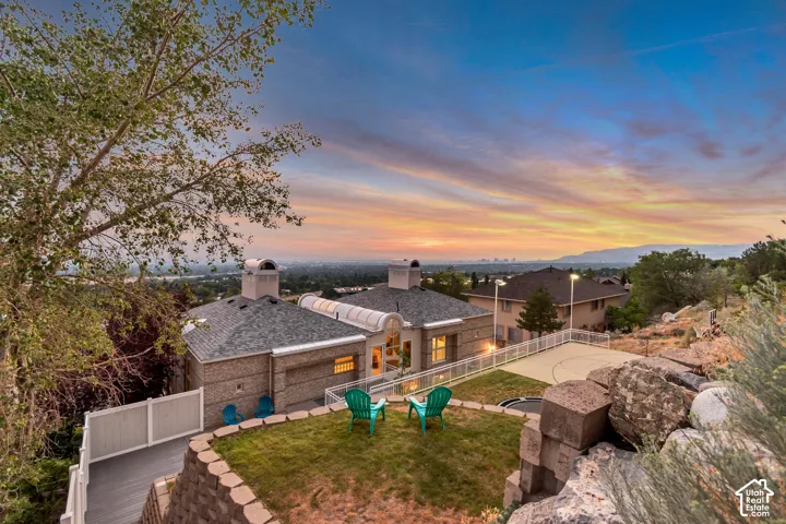 Tiered terrace seating area with downtown valley views