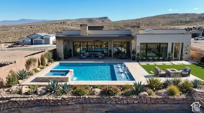 Contemporary exterior with stone and stucco finishes