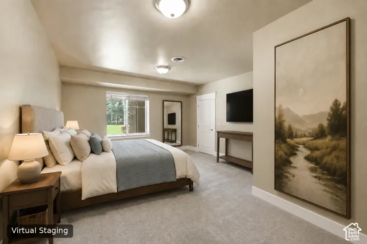 Recessed lighting, light-colored walls, broad window, wood-finish flooring, and white trim