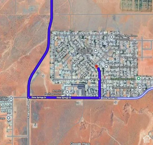Map. Depicting a route and surrounding developments in the property's vicinity