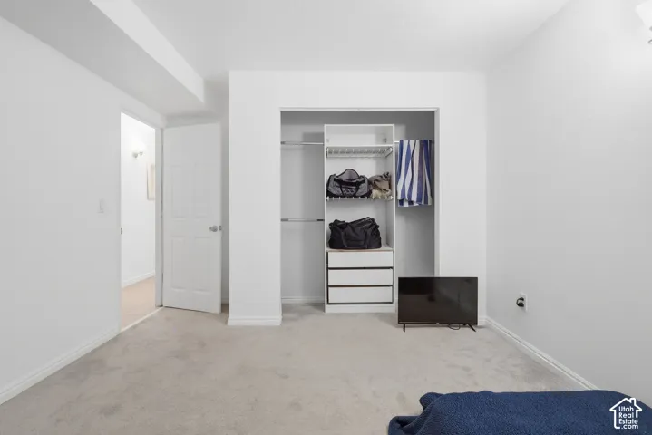 Recessed closet with integrated shelving and drawer storage
