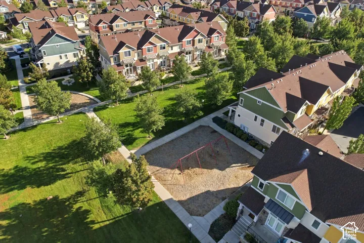 Community green spaces with walking paths and mature trees
