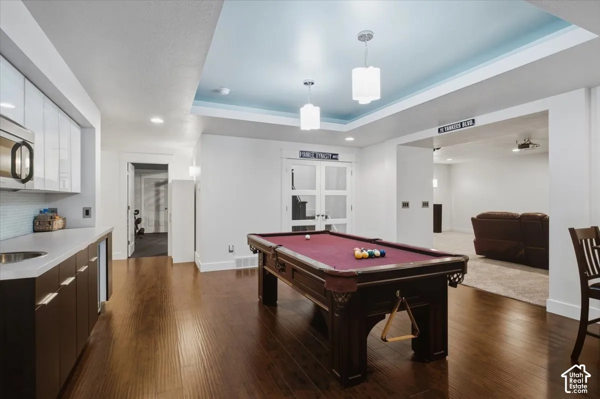 Wet bar with built-in microwave and beverage refrigerator