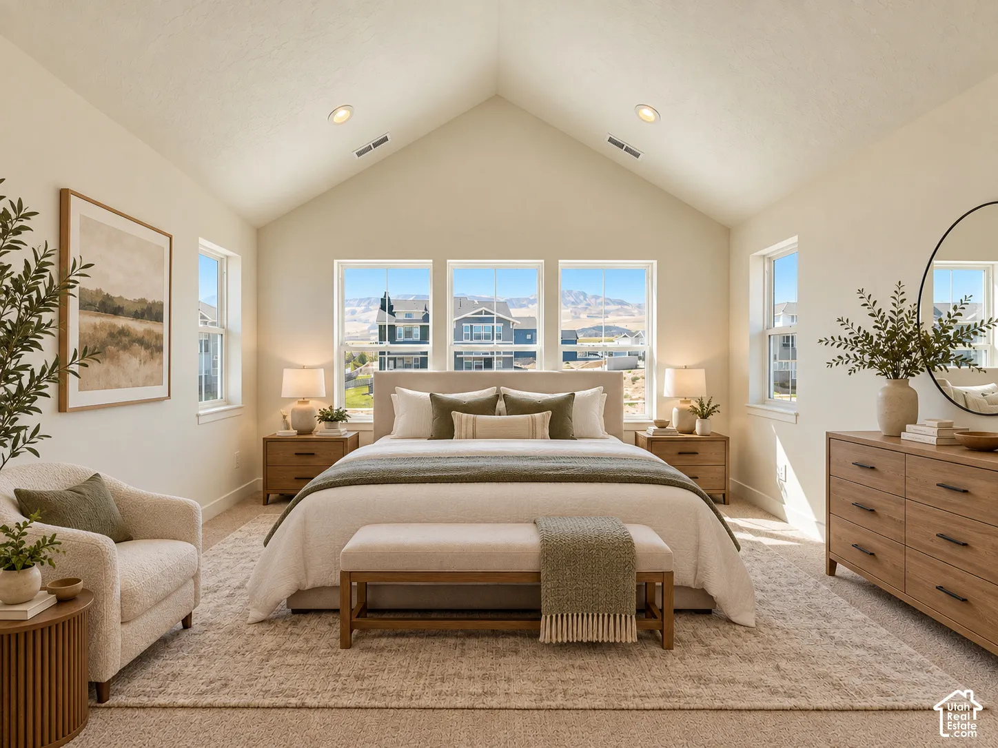 Vaulted ceiling with recessed lighting