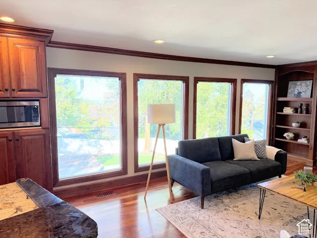 Floor to Ceiling Windows in Family room with views of Downtown SLC.