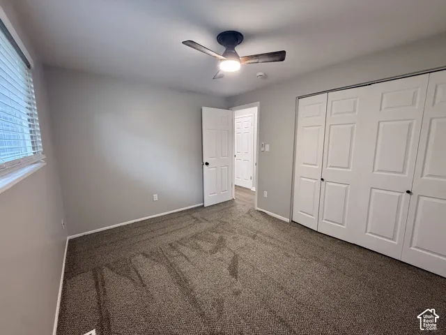 Neutral-toned walls complement the brown carpet flooring