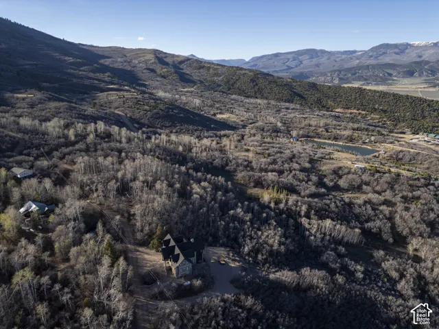 Expansive natural landscape with varied terrain, featuring mature trees and distant mountain ranges