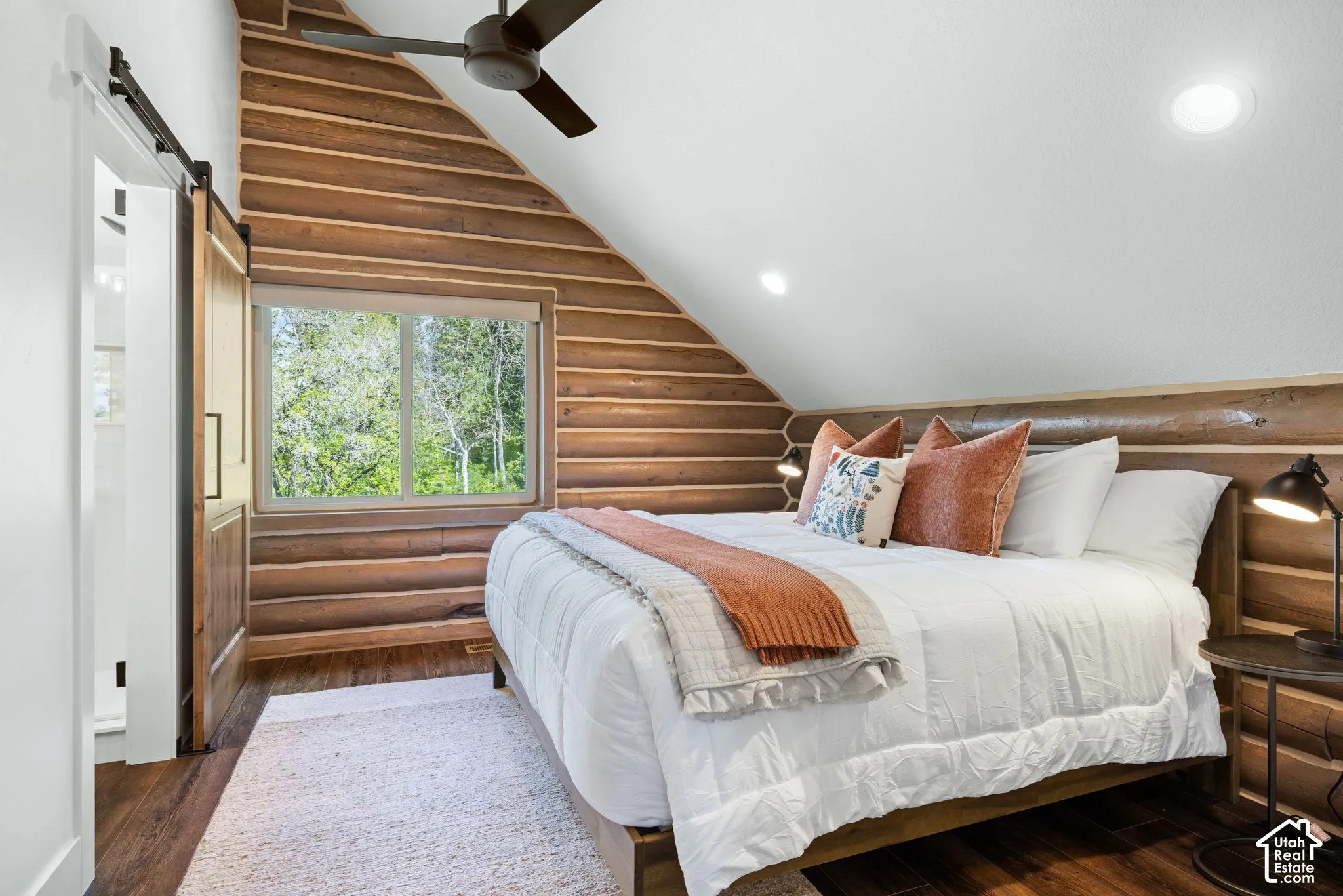 Wood-finish flooring with a sliding barn door