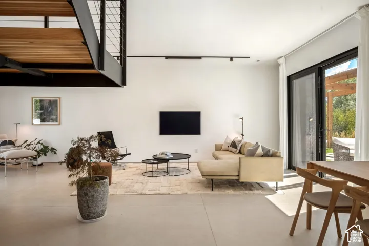 Polished concrete flooring with a modern open-concept design