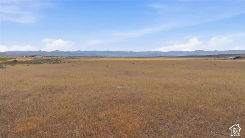 Expansive open land with a distant mountain range backdrop under a clear sky
