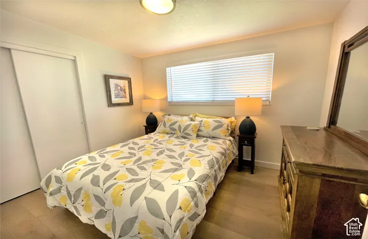 Wood-finish flooring, sliding closet doors, and recessed lighting