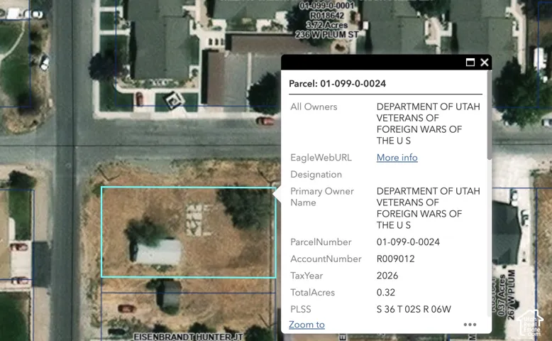 Property Parcel Information. Displaying ownership, parcel number, acreage, and Public Land Survey System details for the property