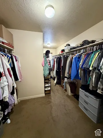 Customizable closet space with multiple hanging rods and shelving