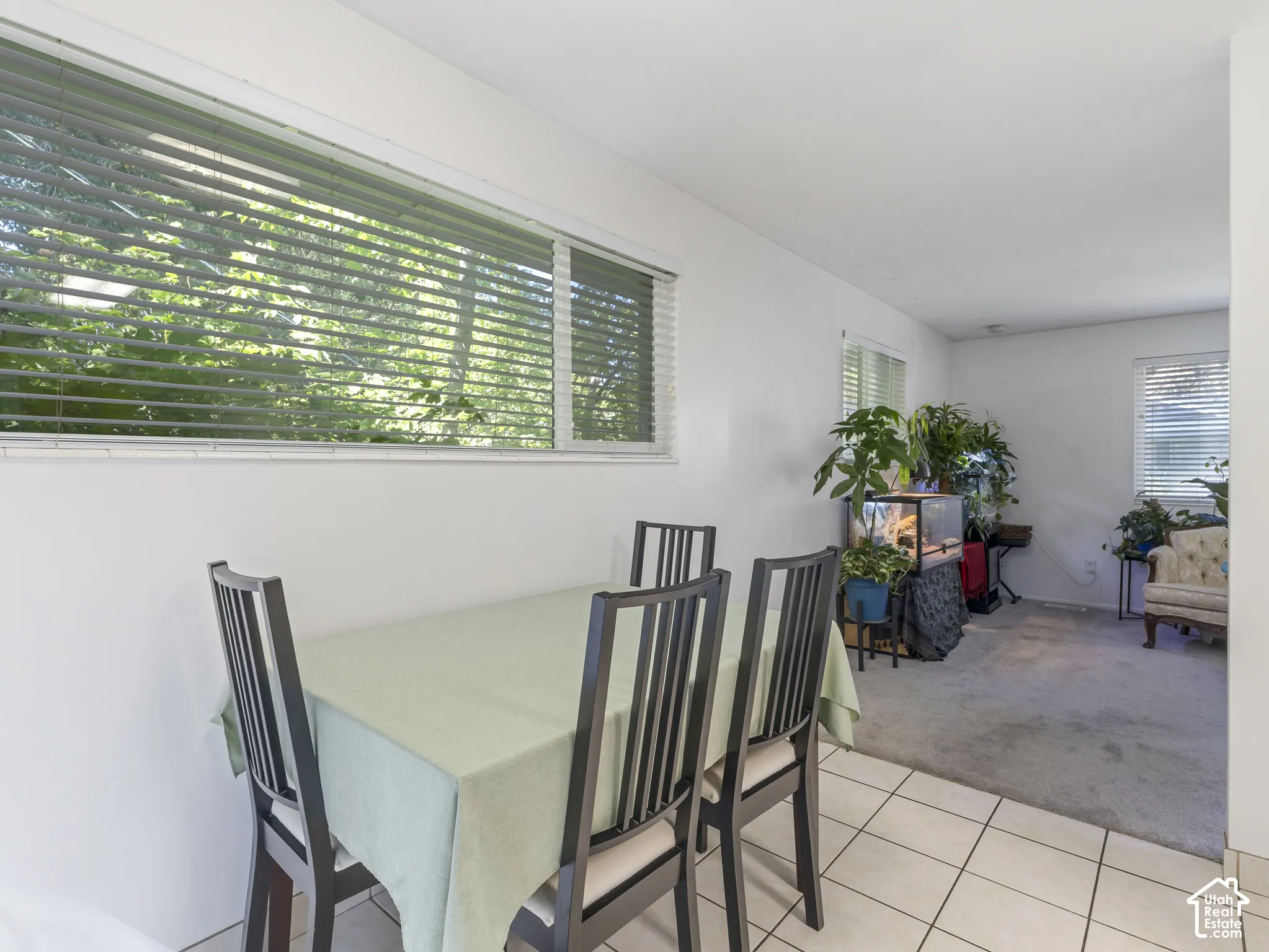 White tile flooring in dining area