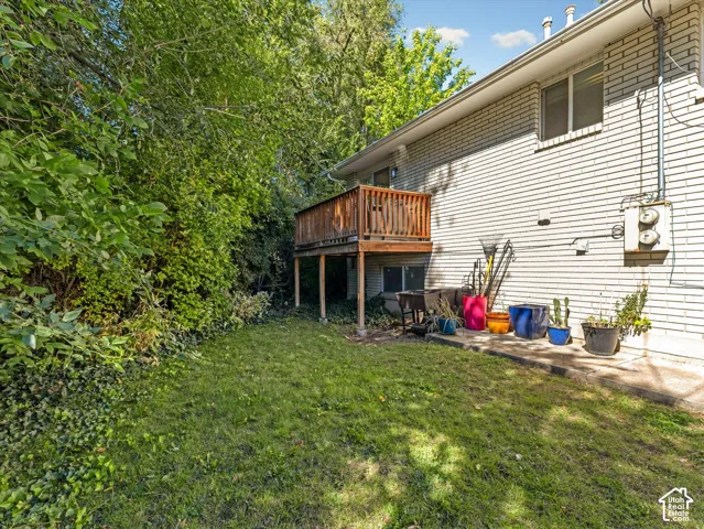 Backyard showing wood deck