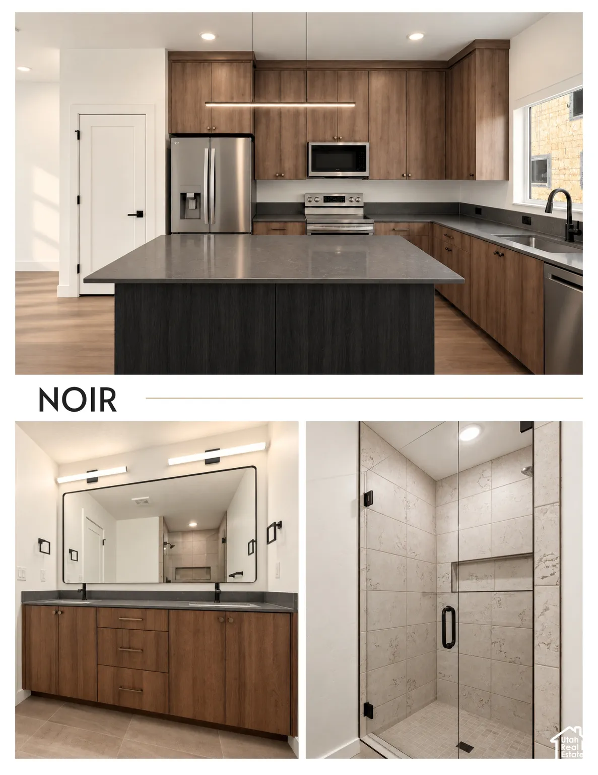 Marketing Brochure. Displaying interior features of the property, including kitchen and bathroom elements