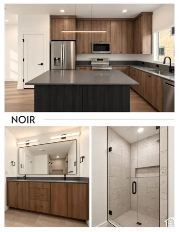 Marketing Brochure. Displaying interior features of the property, including kitchen and bathroom elements