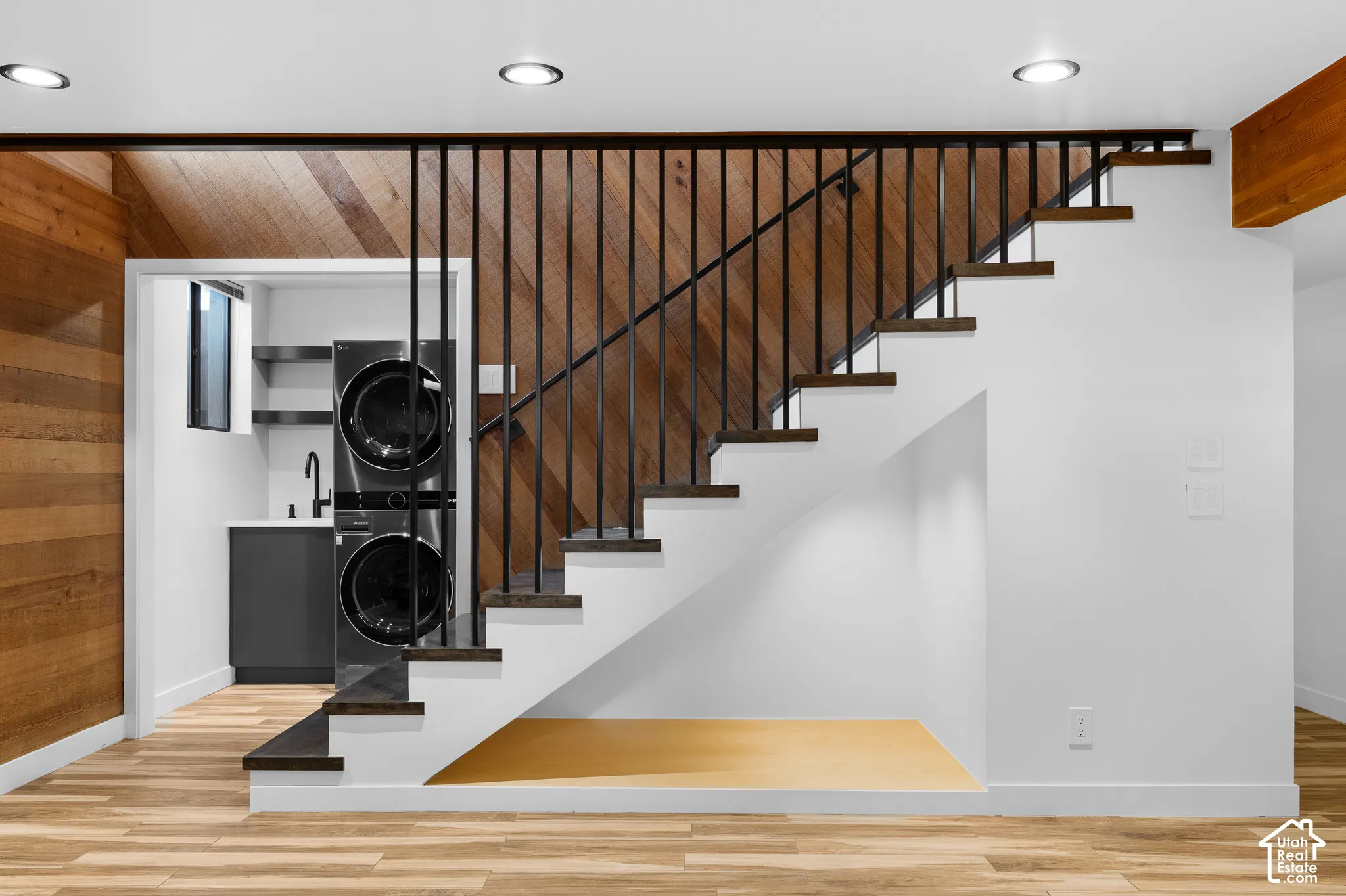 Hardwood-finish flooring with recessed lighting