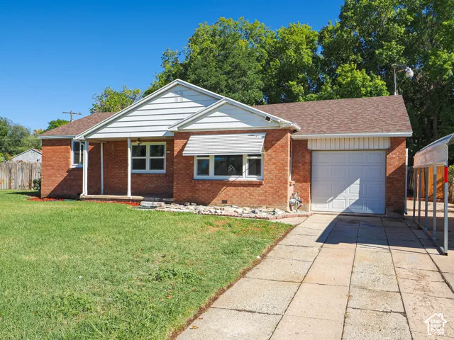 Brick exterior with white siding accents