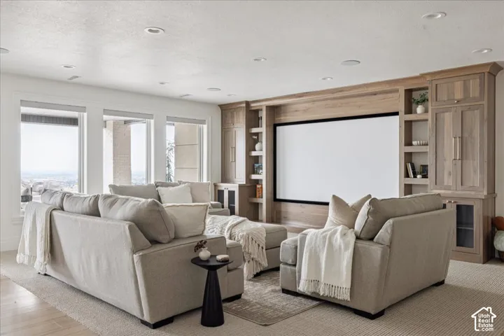 Built-in entertainment center featuring a large projection screen