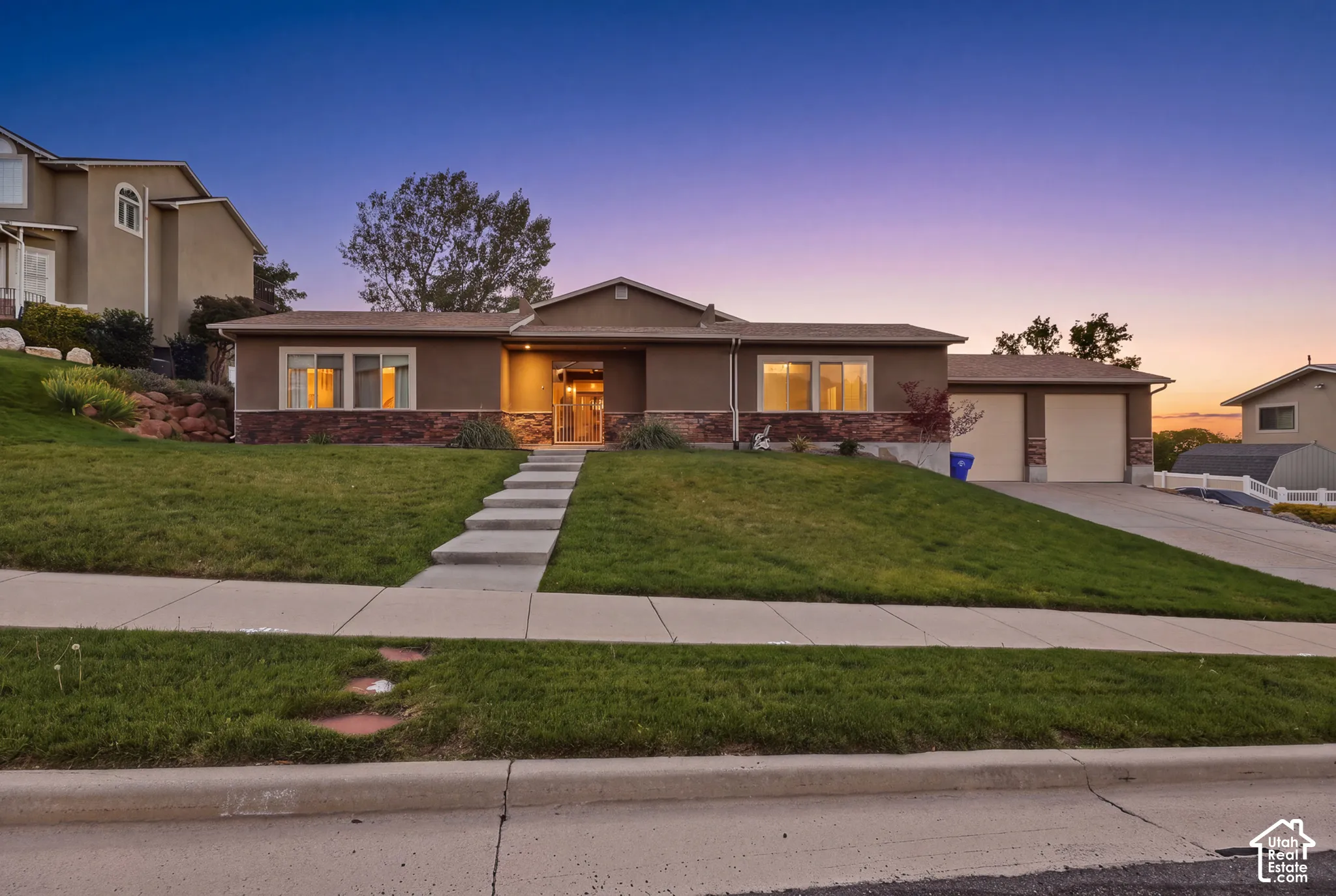 Stucco exterior with stone accent detailing