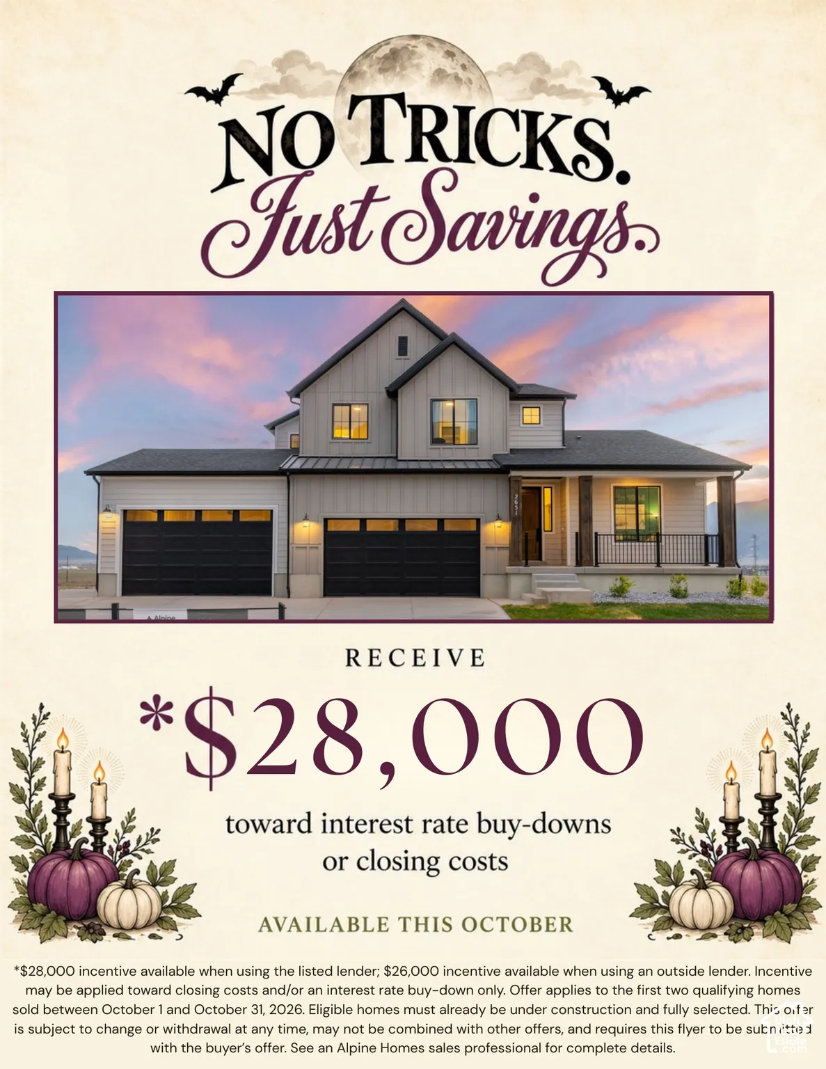 Marketing Flyer, Promotional Offer. Displaying an incentive for interest rate buy-downs or closing costs on the property