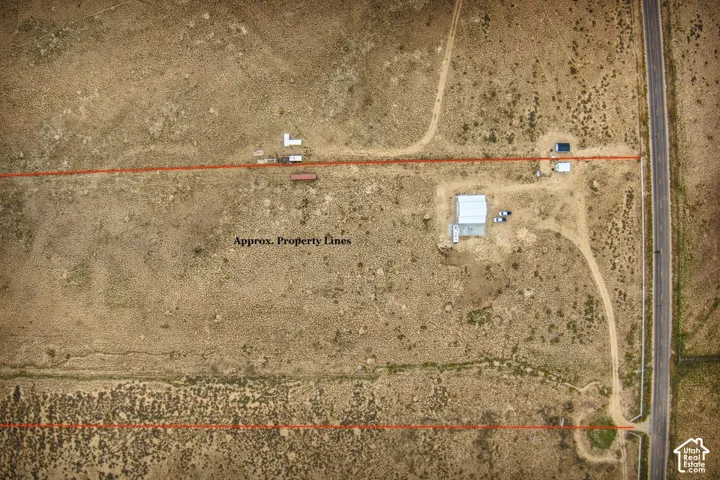Aerial Property Image. Illustrating approximate property boundaries and structures on the land