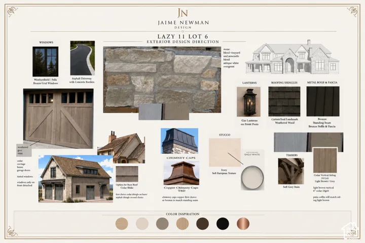 Exterior Design Direction. Presenting material and finish selections for the property's exterior