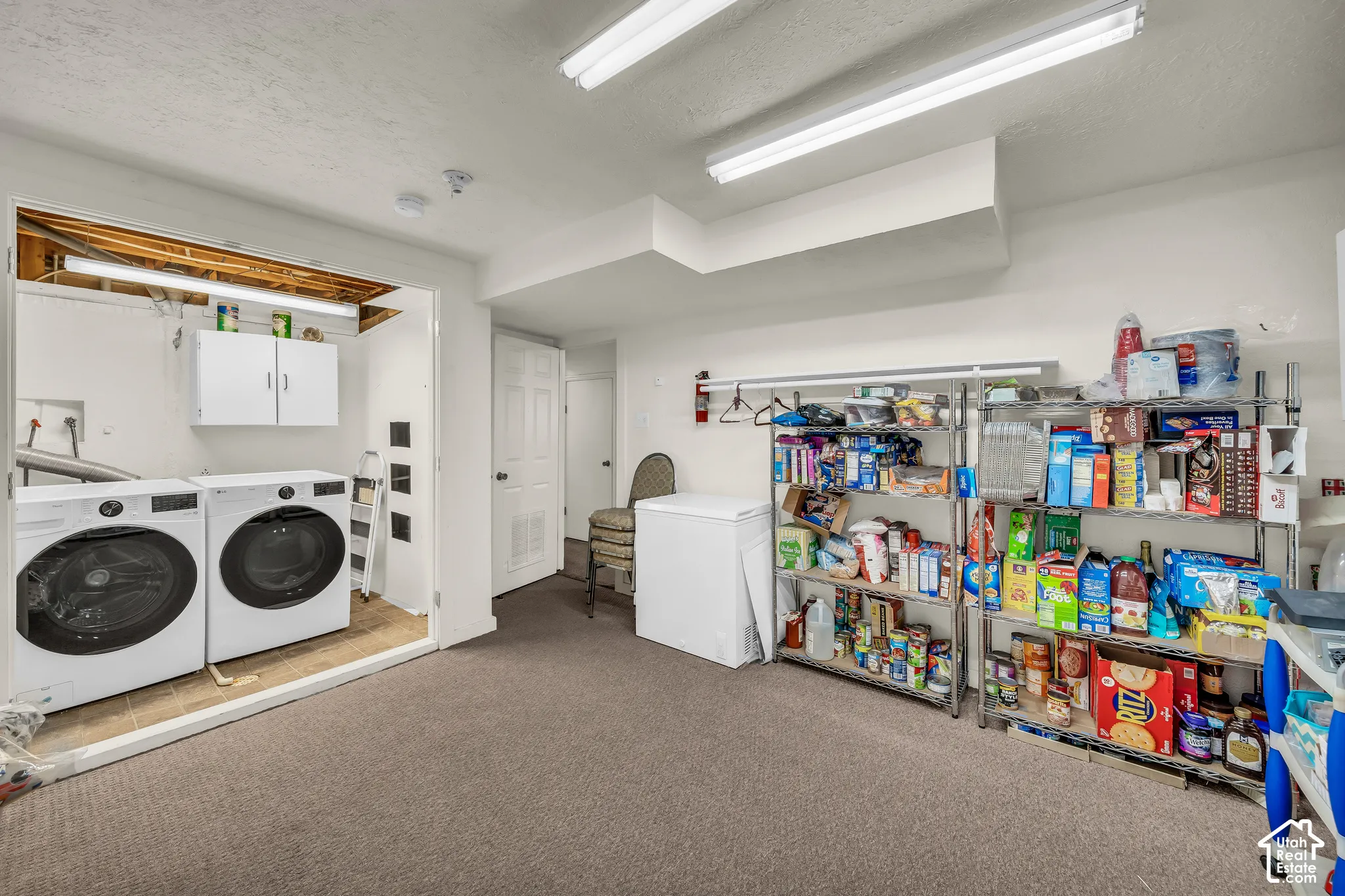 Laundry area inside large storage room