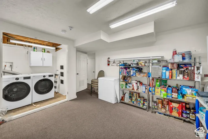 Laundry area inside large storage room