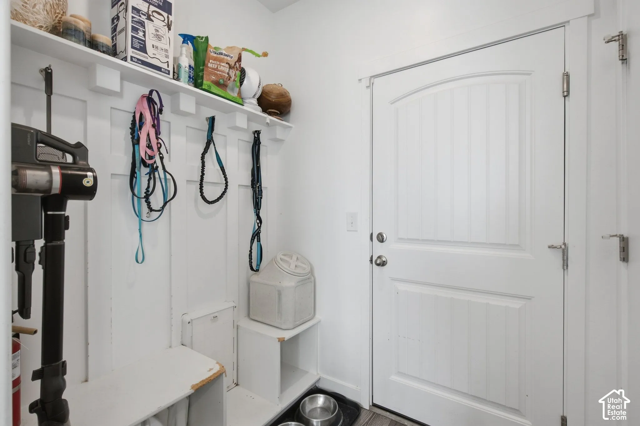 Custom built-in storage bench with coat hooks