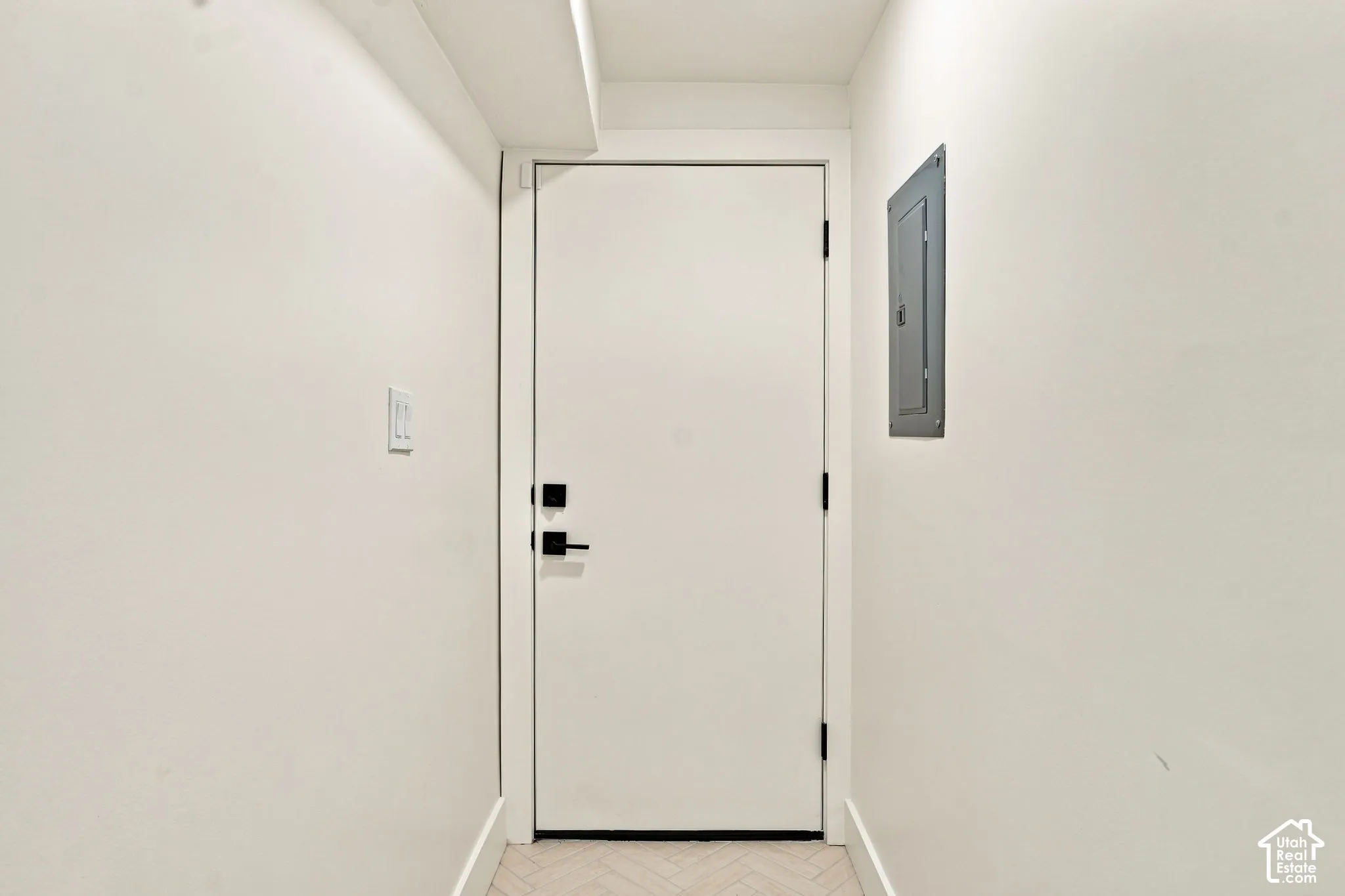 White interior door with contemporary black hardware