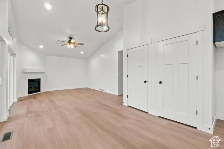 Wood-finish flooring with a vaulted ceiling