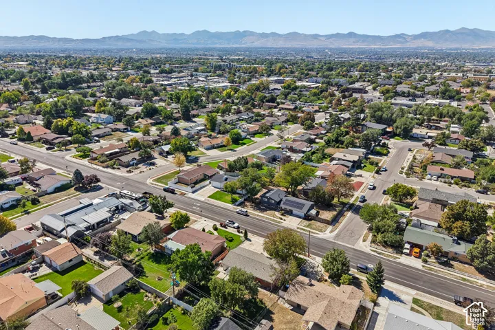 Expansive neighborhood with mature tree coverage and distant mountains