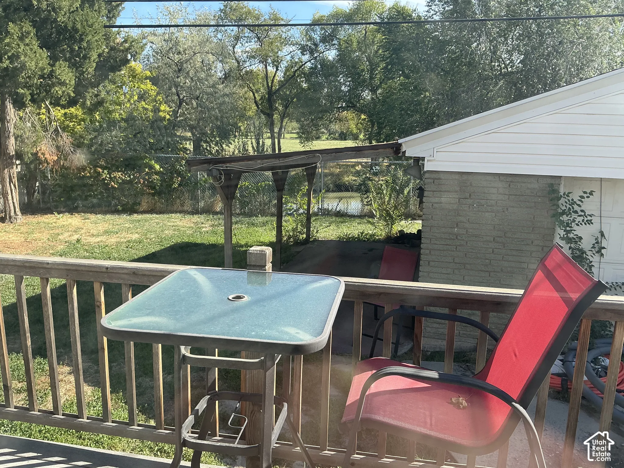 deck overlooking backyard