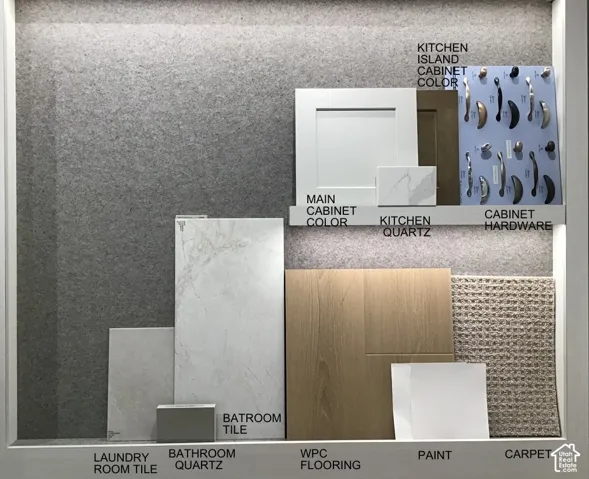 Material Selection Board. Displaying various finishes and fixtures for the property