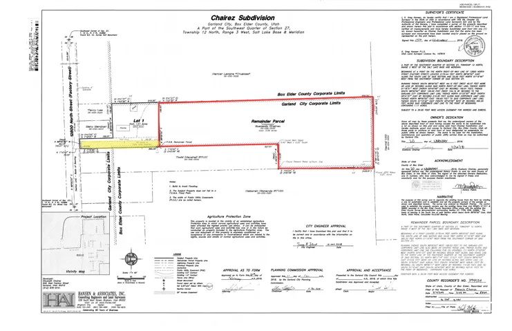 Subdivision Plat. Detailing the Chairez Subdivision layout, including lot boundaries, corporate limits, and ownership information