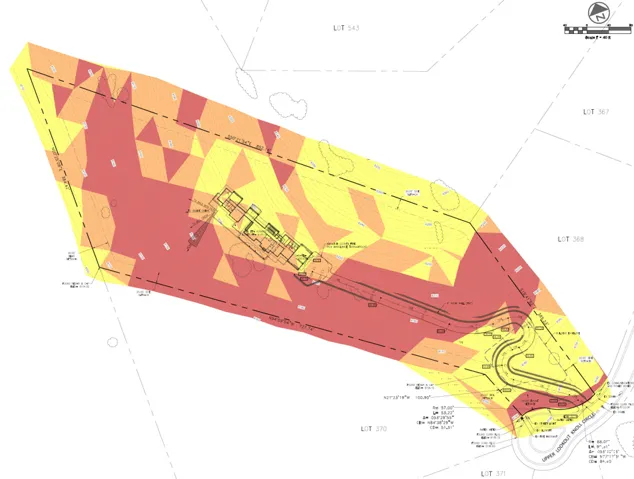 Site Plan. Illustrating the property's boundaries, surrounding lots, and topographic features