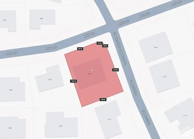 Property Map. Illustrating the property boundaries and dimensions relative to Adobe Drive and Sagebrush Drive